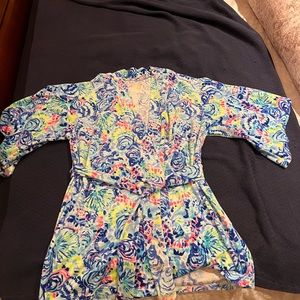 Lilly Pulitzer velour three quarter above the knee tie printed robe s/m